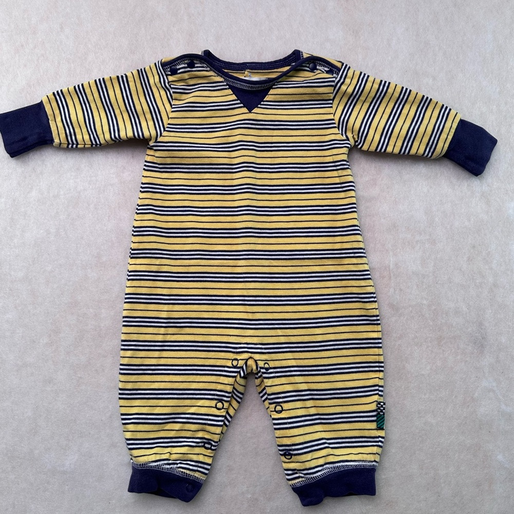 Vintage Gymboree Striped Yellow and Navy Baby One-Piece Romper 100%‎ Cotton